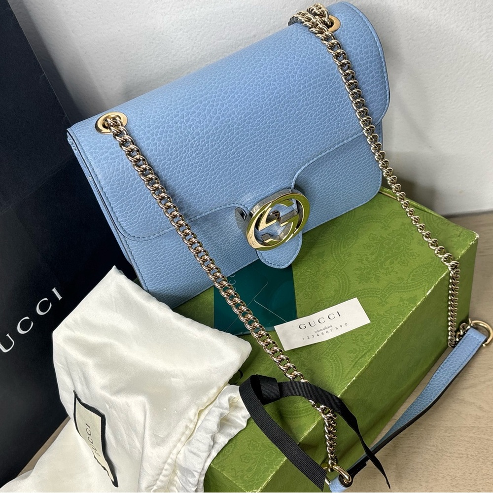 Gucci Pale Blue Leather Chain Crossbody Bag with Siver Hardware - Picture 14 of 16